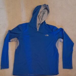 The North Face Mens Quick Dry Blue and Gray Hoodie With Vented Underarms
